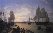 Robert Salmon The Boston Harbor from Constitution Wharf oil painting